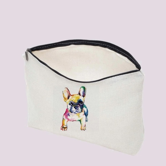 WATERCOLOR FRENCHIE ACCESSORIES POUCH MAKEUP CANVAS BAG - Picture 3 of 4